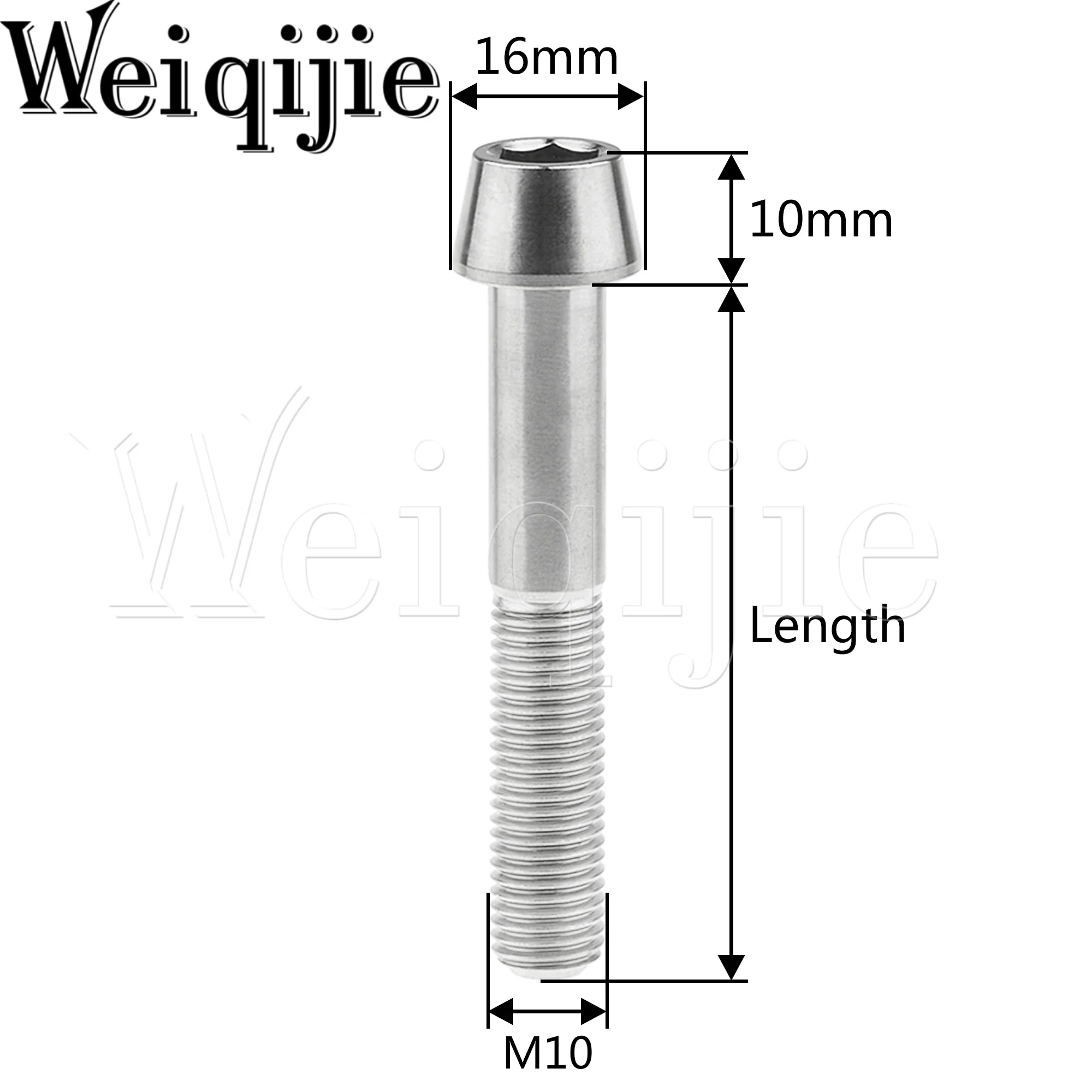 Weiqijie  6pcs Titanium Bolt M10x20 - 100mm Pitch1.25/1.5mm Allen Wrench Motorcycle Modified Cone Head Screws