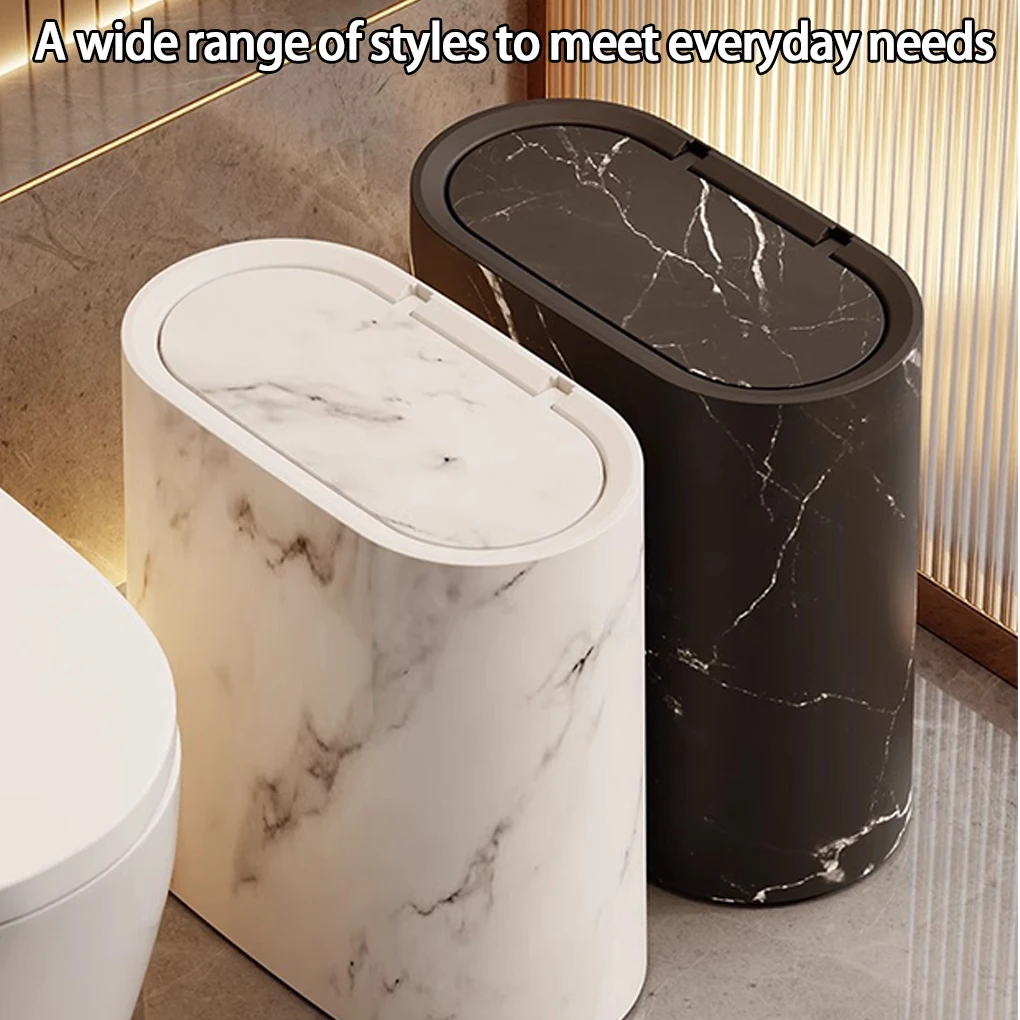 Nordic Marble Texture Press Type Trash Can Narrow Wastebasket For Toilet Bathroom Odor Proof Dustbin With Lid for Home Hotel