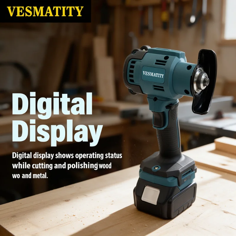 VESMATITY 3 Inch Brushless Mini Angle Grinder Digital Display Grinding Cutting Tool for Metal Cutting for Makita Battery