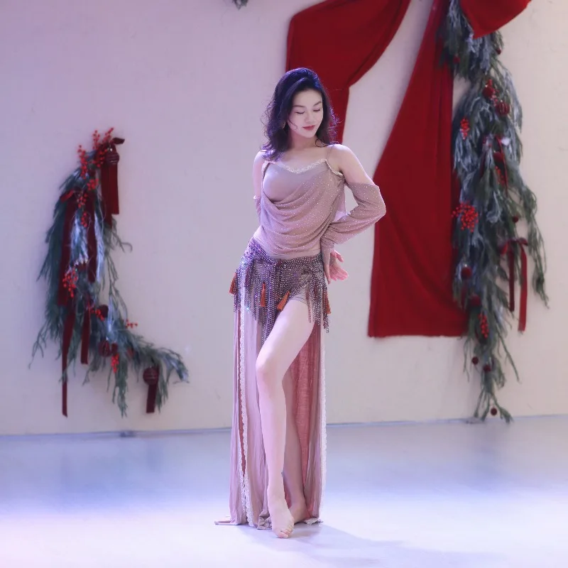 Customized Belly Dance Robe Explosion Flash Split Performance Dress Belly Dancing Costumes Dancewear