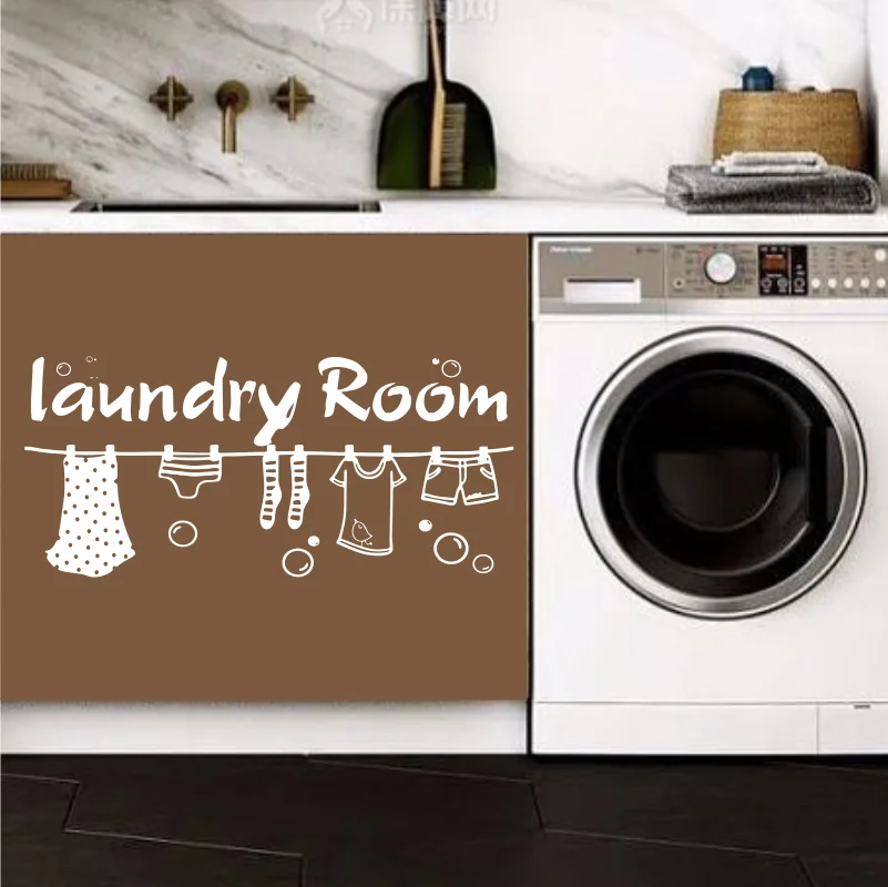 Pegatina de pared de tela de secado de lavandería grande, calcomanía de pared de burbuja de pájaro, decoración de vinilo para lavadero
