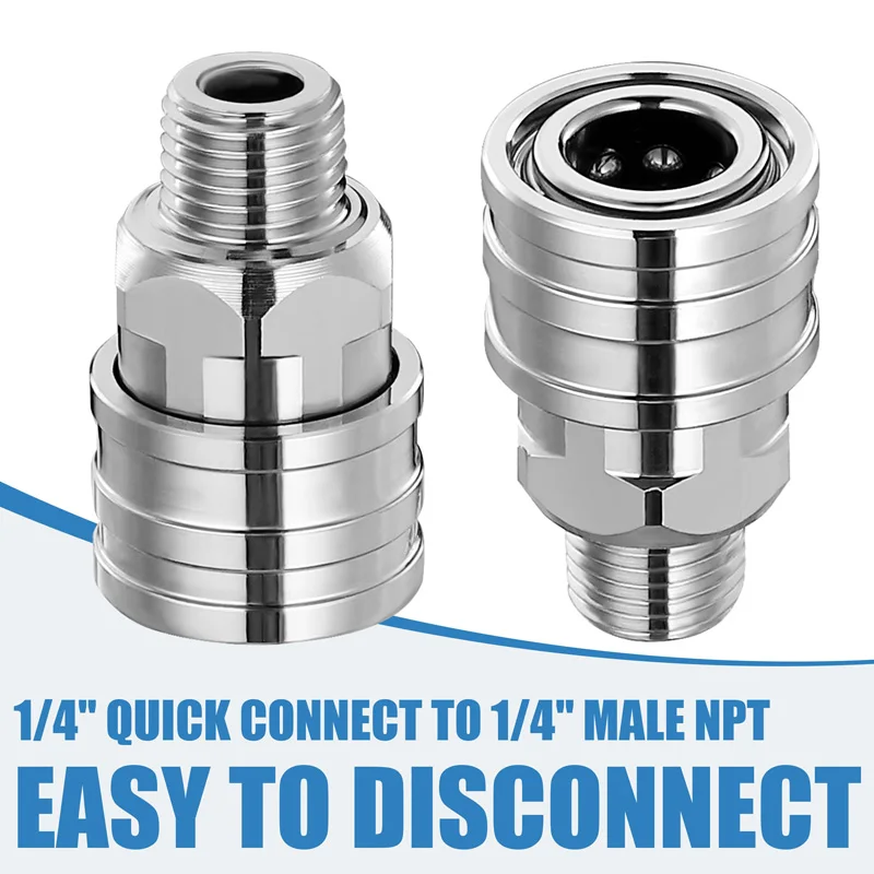 

1/4" Pressure Washer Fittings-Stainless Steel Pressure Washer Adapter 5000 PSI Quick Connect Socket to 1/4" Male NPT Car Washer