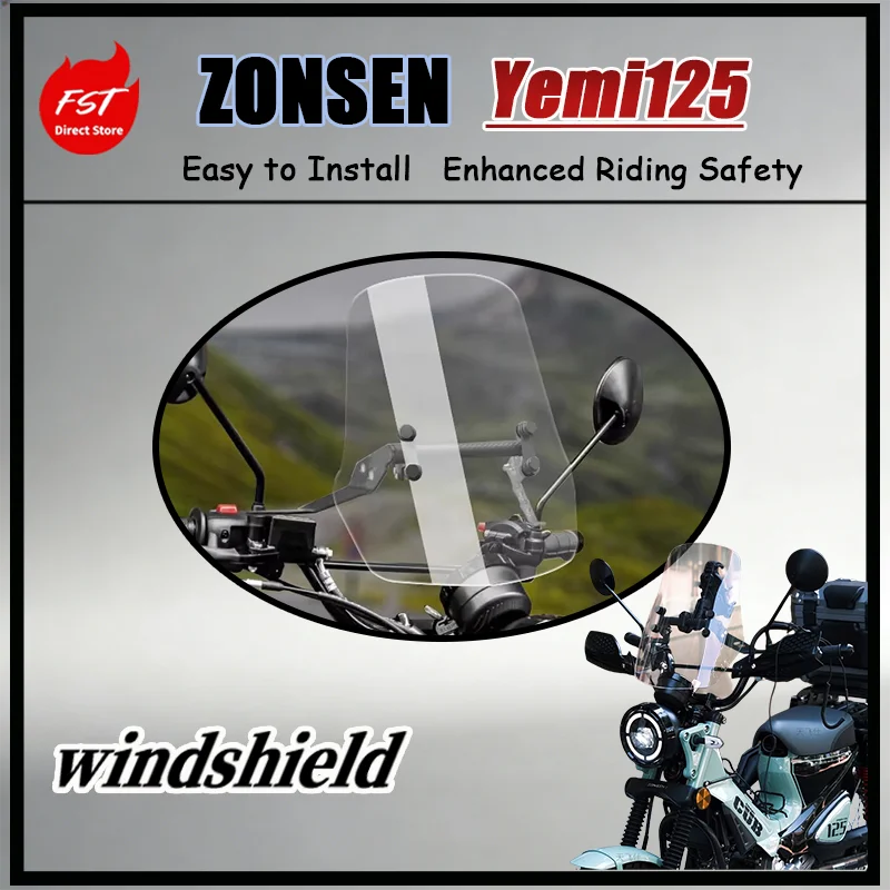 FOR Zongshen Yemi 125 Crystal Clear Front Windscreen Anti-Yellowing Long-Lasting Windshield for CT125 Motorcycle