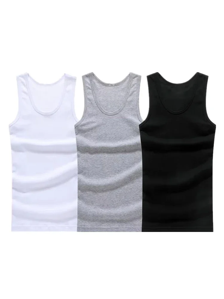 3 pièces/lot coton hommes sous-vêtements sans manches débardeur solide gilet musculaire sous-vêtements col rond vêtements de sport T-shirt hommes gilet mâle 3XL
