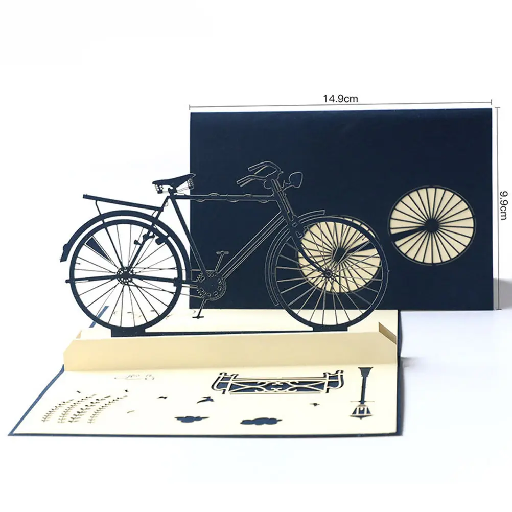 

3D Bike Greeting Card Blue Creative Handmade Paper Graduation Cards Funny Lovely Blessing for Friends Classmates