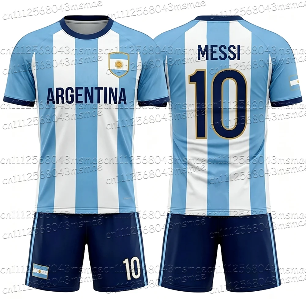 2026 Harajuku Argentinien 10 Fußballtrikots, Shorts, Rundhals-T-Shirt für Jungen und Mädchen, Shirts und Shorts, Sommer-Fanartikel – Detail 6