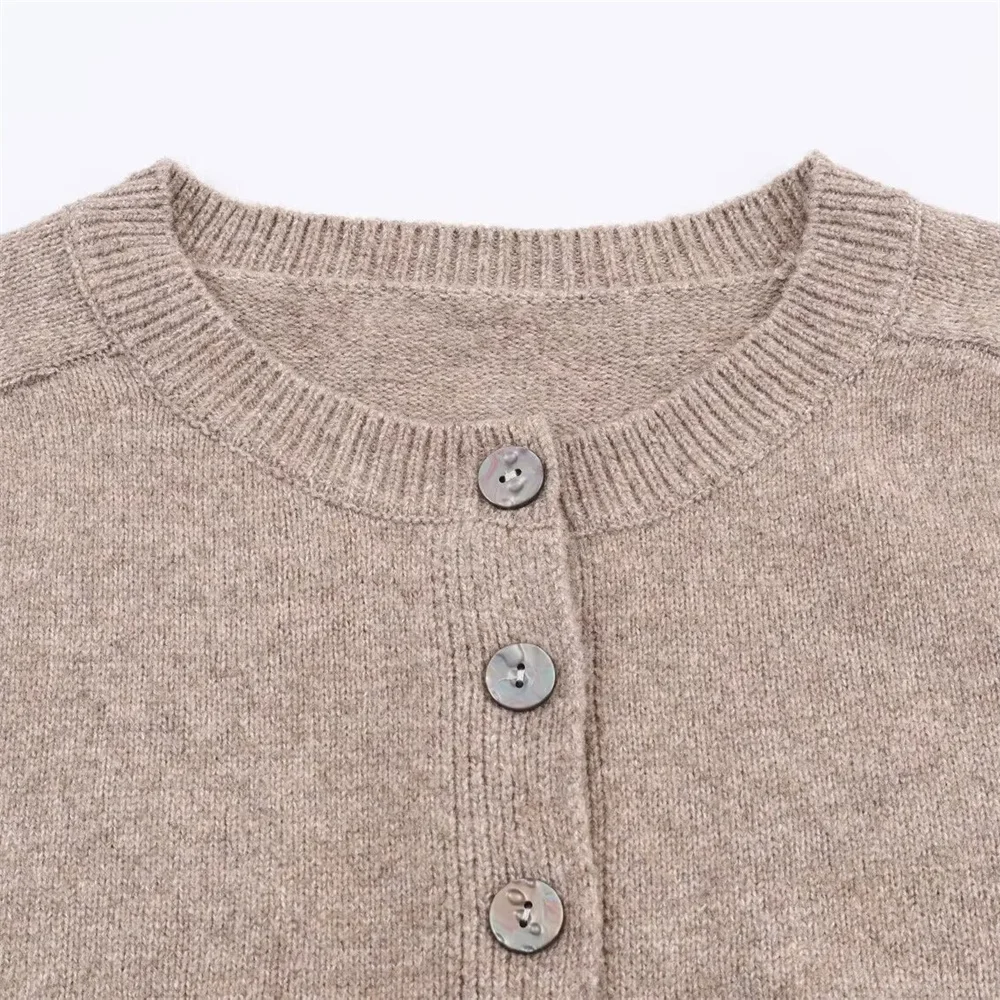 ملابس نسائية جديدة سترة محبوكة بأزرار كسولة حلوة وعصرية ورقبة دائرية وأكمام طويلة #3