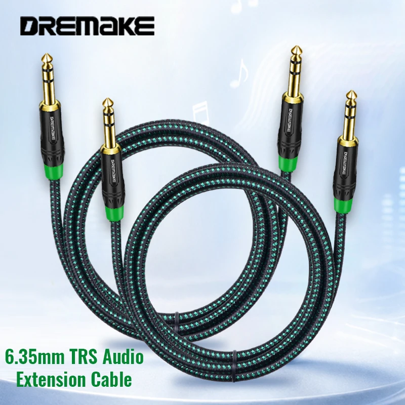 DREMAKE 6.5mm 1/4 Inch TRS Instrument Cable Straight Jack 6.35mm Male Stereo Audio Cord For Electric Guitar, Bass, Mixer