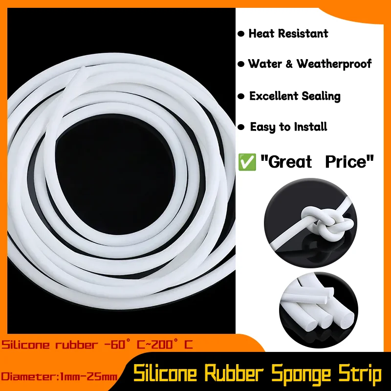 

Round Foamed Backer Rod Seal Strips VMQ Foaming Cord Silicone Rubber Sponge Strip White 1/2/3/4/5/6/7/8/9/10/12/14/16/18/20/25mm