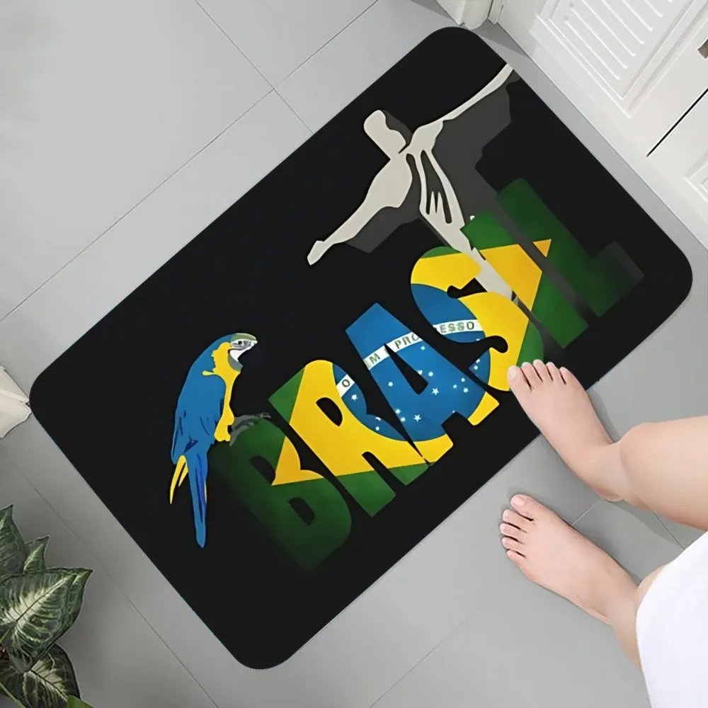 A-Custom Flag Of Brazil Doormat Entrance Kit Graphic Printed Flannel Doormats for Bathroom Kitchen Entrance Carpet Home Decor