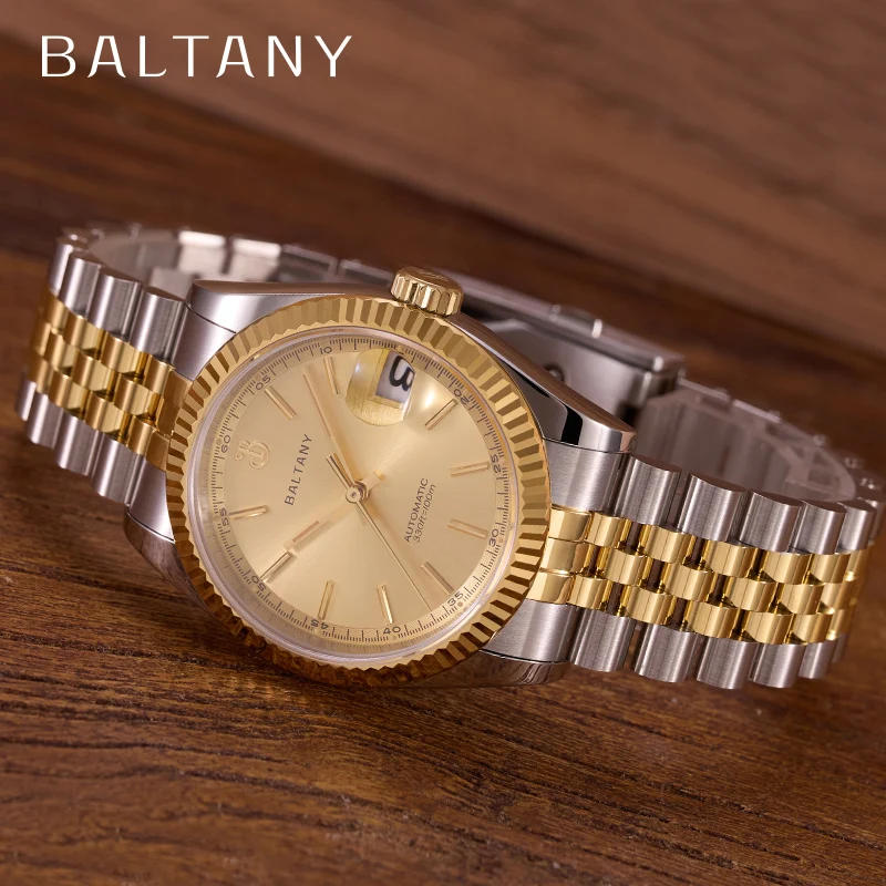 Baltany Men Automatic Watch 36mm Vintage Mechaical Wristwatch S4084 Sapphire Mirror Diver 10ATM Waterproof Luminous ST2130