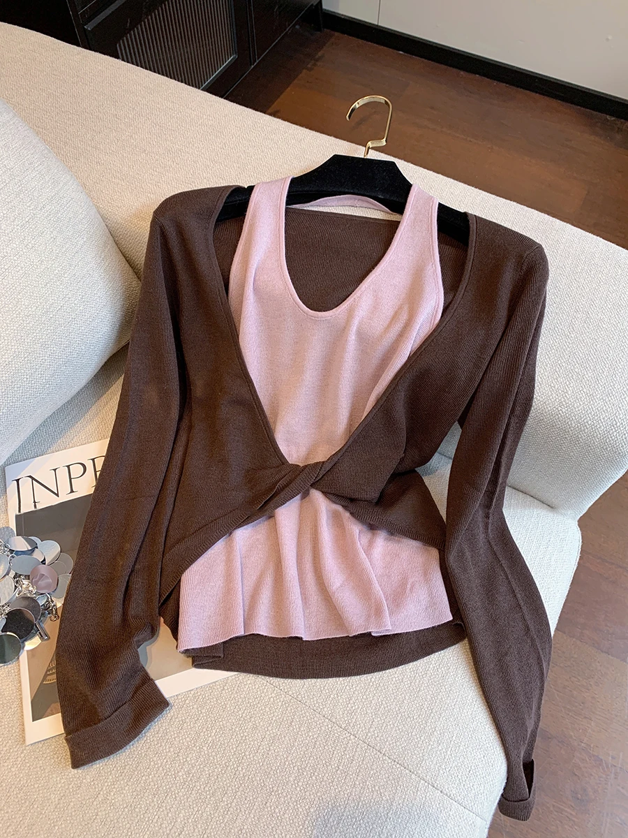 

Вязаный топ с колючками и воротником для похудения, подвесной американский топ Pure Desire Spicy Girl, осенний топ Faion