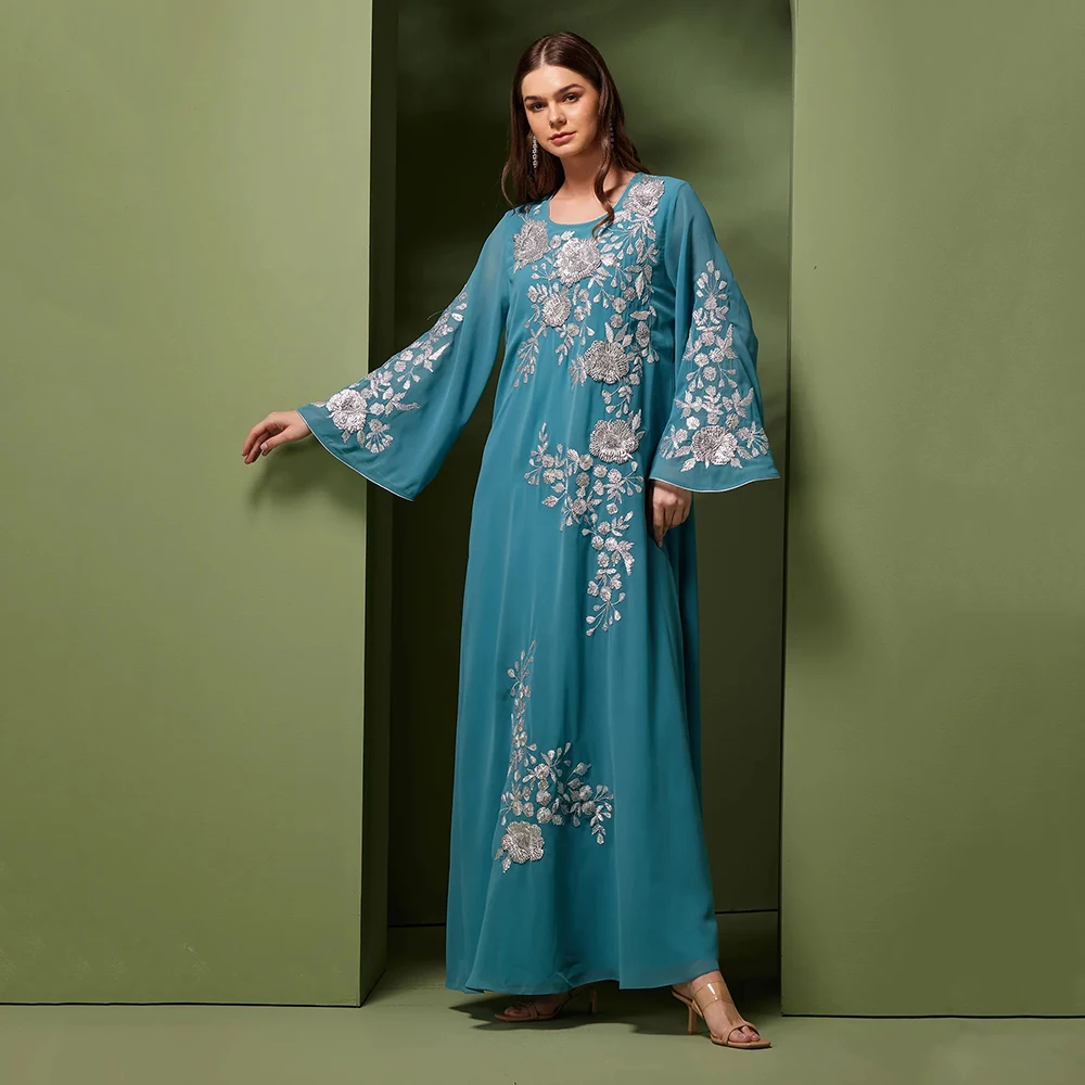 

Vintage Blue Mother Dresses Saudi Arabia 2024 Mother of the Bride Gowns Long Sleeves Middle East Wedding Party Gown Lace On Sale