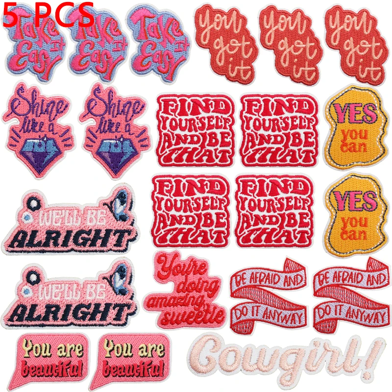 5 pcs/let Phrases Embroidered Patches Letters Patch Iron On Patches For Clothing thermoadhesive Patches For Clothes Jacket DIY