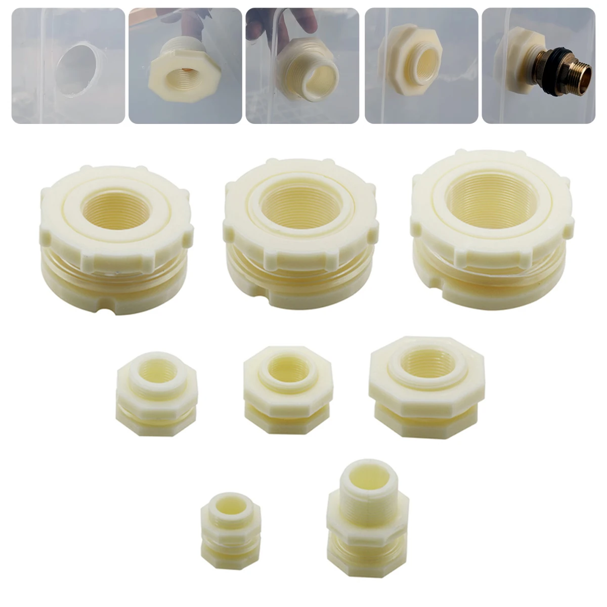 

1/2" 3/4" Male Thread ABS Plastic Water Tower Connector 1/2" 3/4" 1" 1.2" 1.5" 2" Female Thread Fish Tank Drain Pipe Fitting 1Pc