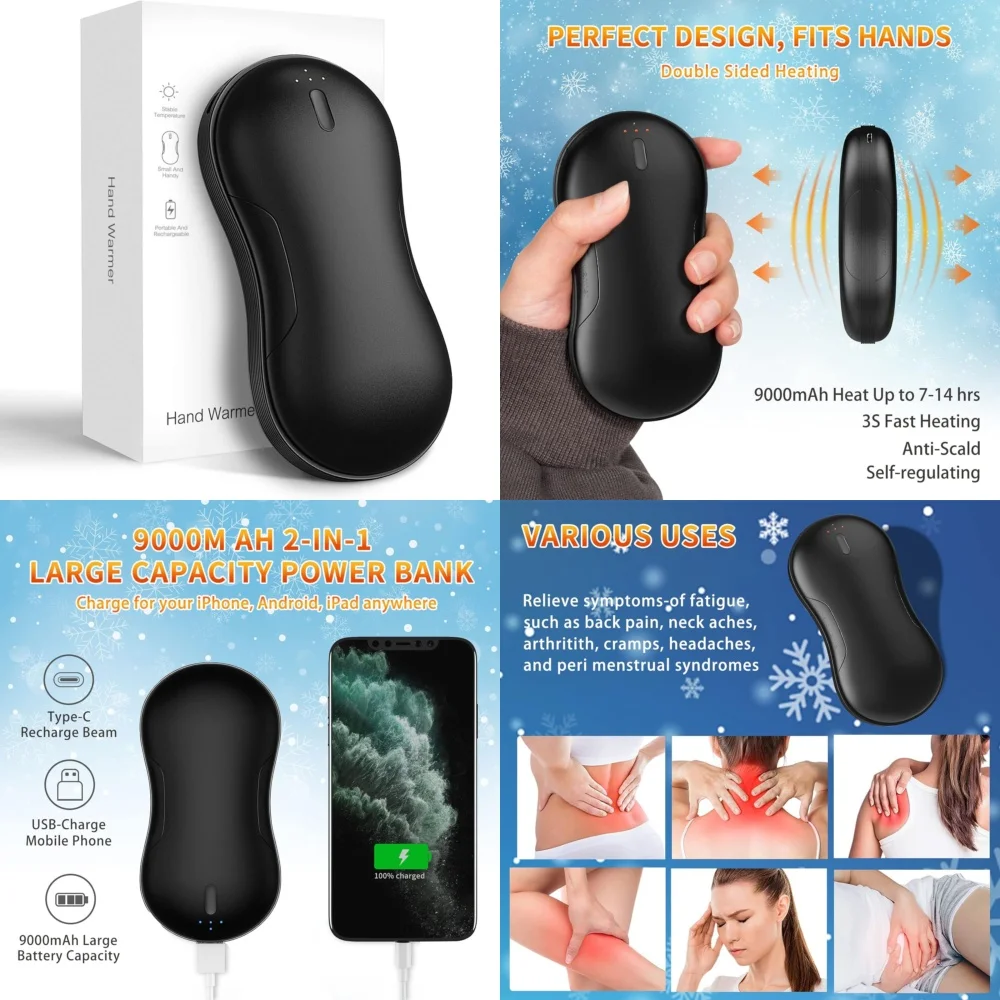 

Hand WarmerRechargeable Hand Warmer with 10000mAh Power Bank Fast Charging Electric Hand Warmer Portable USB C Heating Pad for
