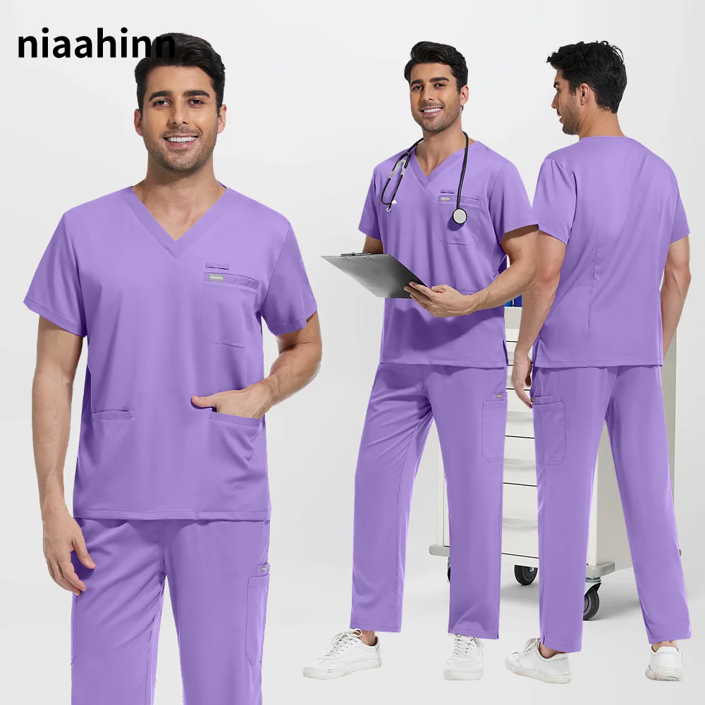

Multicolor Pet Clinic Doctor Costume Men Dentist Medical Workwear Scrub Uniforms Short Sleeve Surgery Tops+Pants Nursing Uniform
