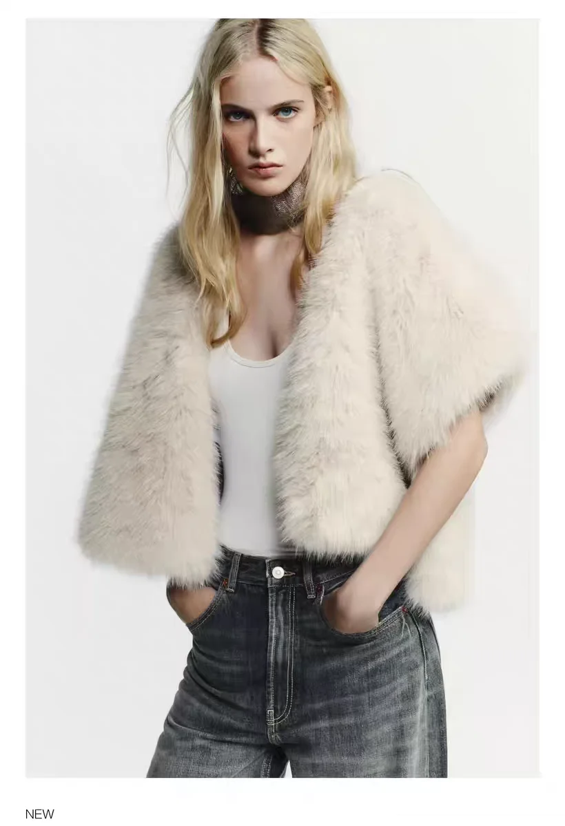 

Новая зимняя женская модная верхняя одежда: жилет из искусственного меха Sweet ort-Sved, дизайн «Кактус», V-образный вырез, без манжет, однотонный, женский жилет