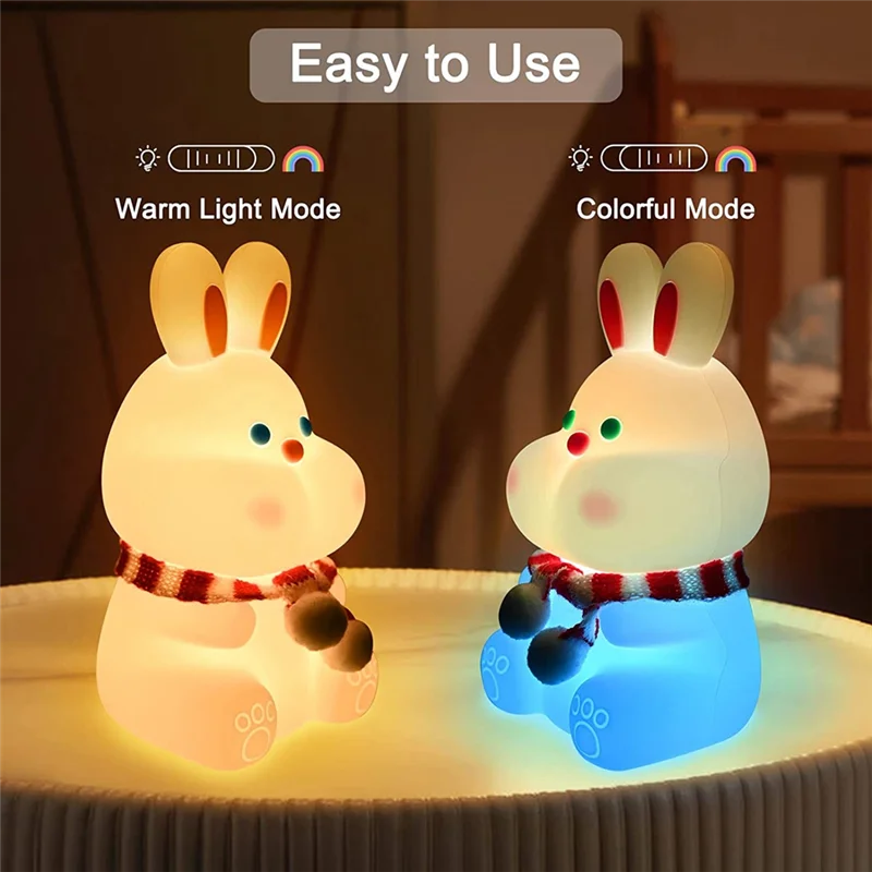 

Cute Bunny Kids Night Light,7 Color Changing Tap Control Kawaii Lamp with Soft Silicone, Room Decor, USB Rechargeable