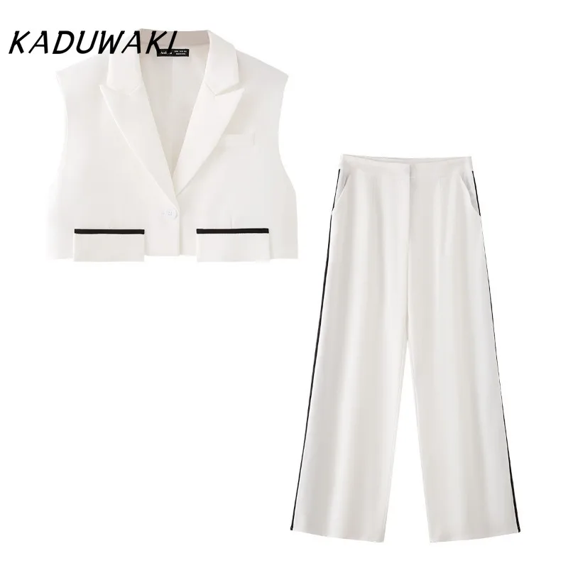 

KADUWAKI Fashion European Style Women's Fashion Temperament Black White Vest High Waist Slim Trousers Two-piece Set Y2k 트위드 투피스