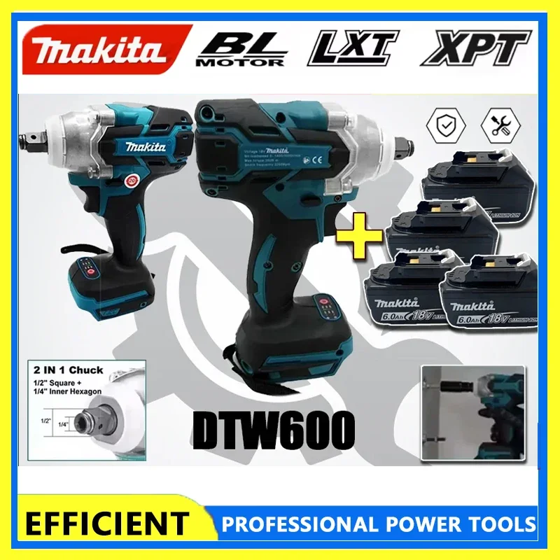 

Makita DTW600 3100IPM 18V Cordless Wrench 1/2Inch Brushless Screwdriver Rechargable Electric Screwdriver Vehicle Service Tool