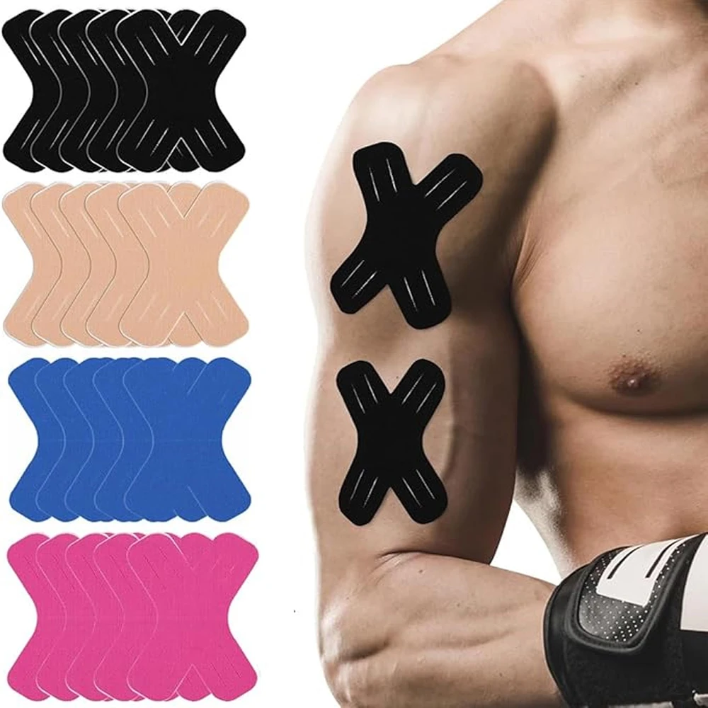 Cinta de kinesiología precortada de 10/20 piezas, cinta muscular en forma de X para alivio del dolor y soporte de articulaciones, cinta deportiva elástica