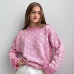 Round neck sailing sweater European and American 2024 winter loose knitted pullover autumn and winter sweater for women