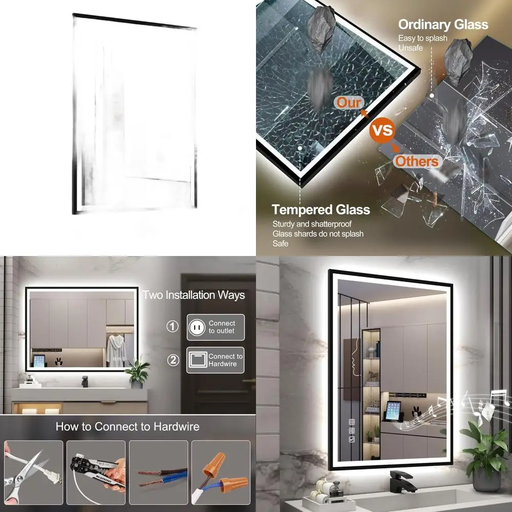 

LED Illuminated Bathroom Mirror, 28x20 Vanity Wall Mirror with Bluetooth, Anti-Fog, Step-Dimmable, 3 Color Temperatures, Tempere