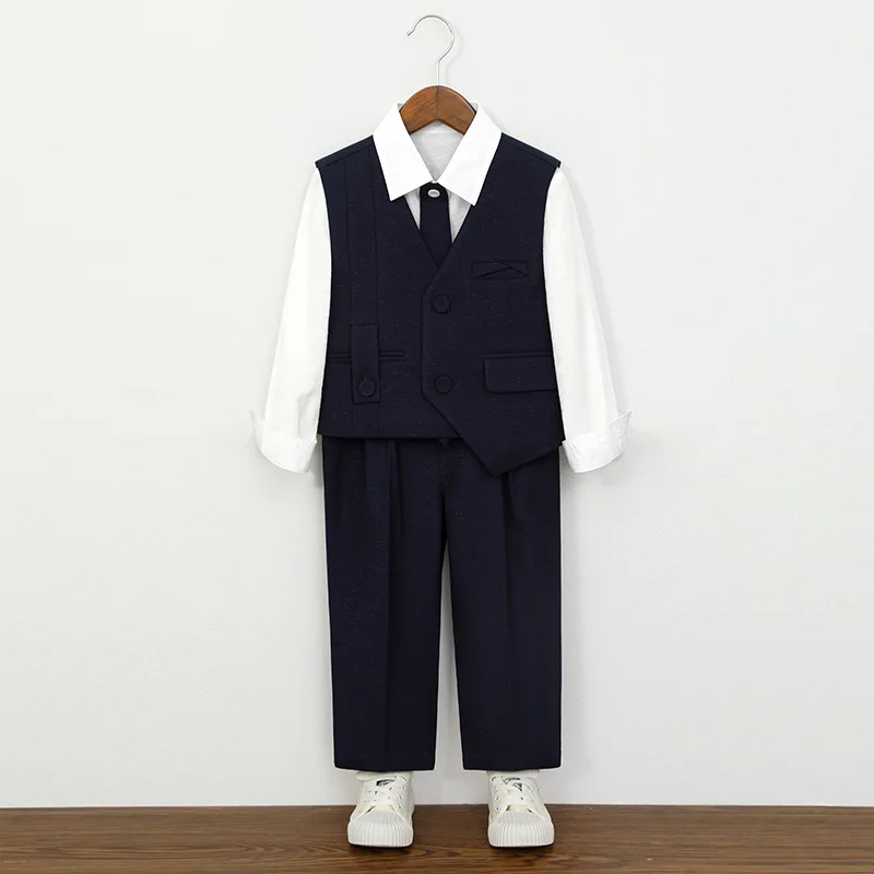 School Boys Formal Suit Set Gentleman Vest Pants Shirt for Wedding Birthday Party Graduation Kids Toddler Classic Dress Outfit