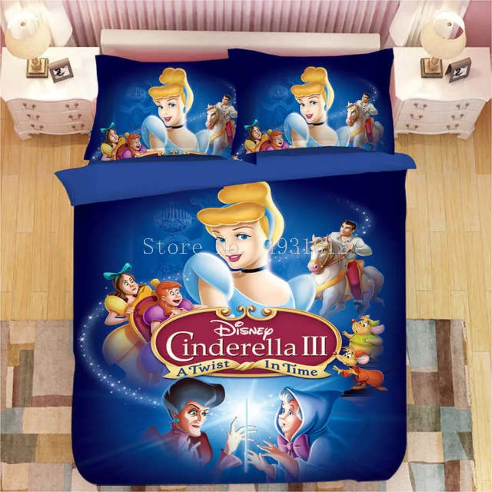 

3D Disney Bedding Double Size Cinderella Princess Duvet Covers Set for Girls Bedroom Decor Coverlets King Home Textile Kids Bed