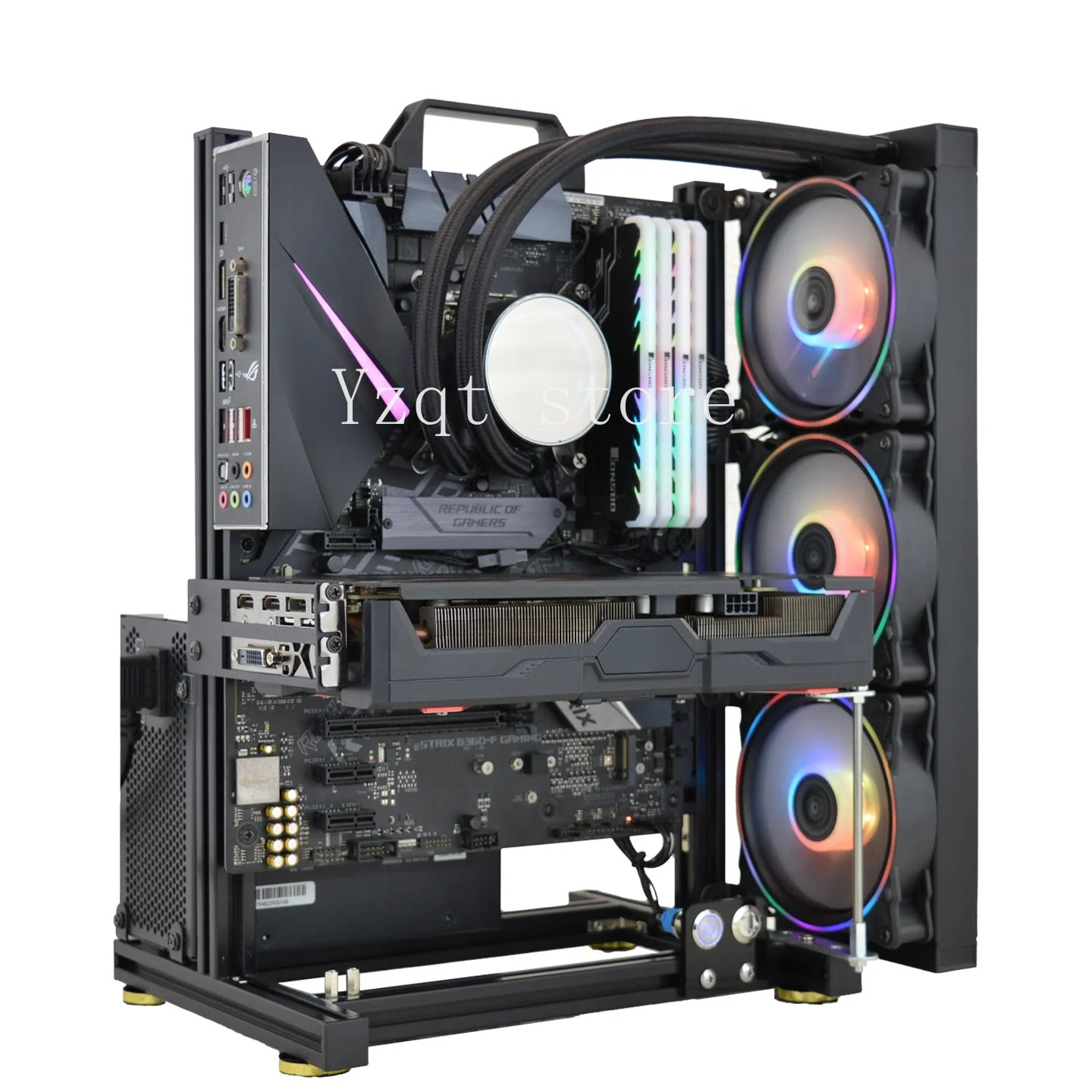 Open computer chassis DIY aluminum frame air-cooled water-cooled cooling universal power supply rear ATX desktop chassis LH