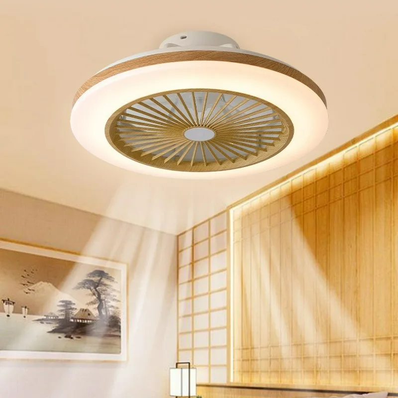 50/60cm Fan Ceiling Mounted Fan APP Wood Grain Color Electric Fan Pendant Light Dining Room Bedroom Decorative Light