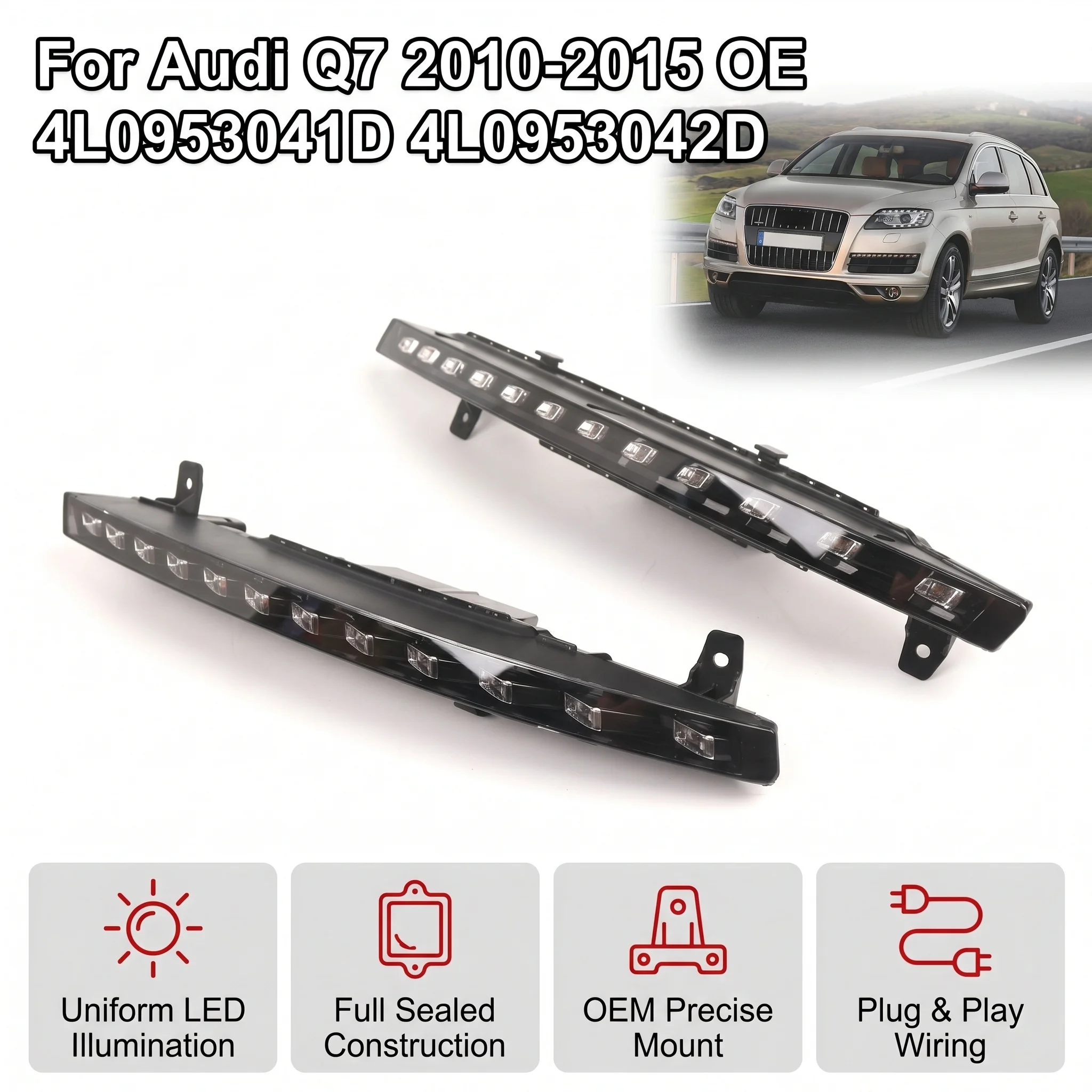 LED-Tagfahrlicht, flimmerfrei, wasserdicht, Autolampen-Reparaturteile für Audi Q7 2010 bis 2015 OE 4L0953041D 4L0953042D