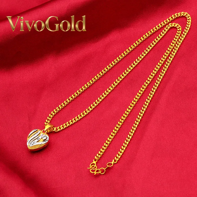 

VivoGold VivoGold 24K Gold AU999 Women Heart Hollow Necklace - Premium hollow craft, timeless heart, vibrant for young women
