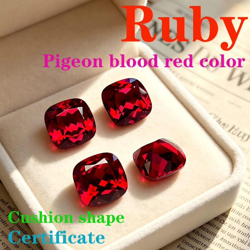 Ruby Pigeon Blood Red Color Artificial Gemstone Cushion Shape Available Certificate Wholesale
