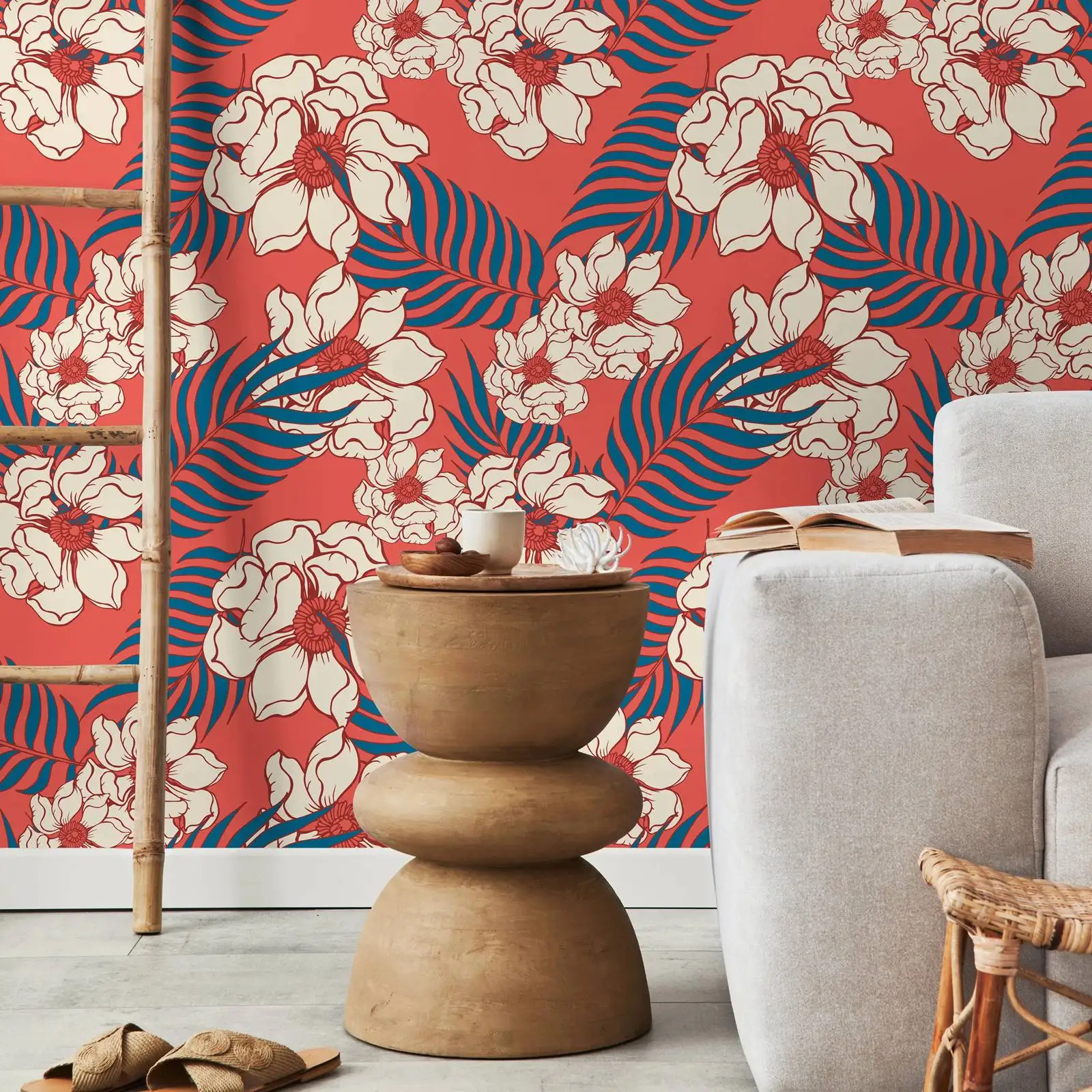 

Hawaiian Leaves and Flowers Wallpaper Peel and Stick,Floral Wall Mural For Room Decor,Self-adhesive Or Tradition Non-woven Paper