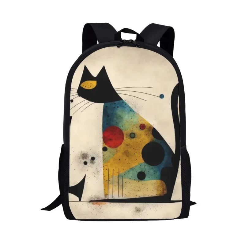 Funny Abstract Cat School Backpack para crianças, mochilas escolares, design de arte, mochila para alunos elementares, meninos, meninas, 16 polegadas