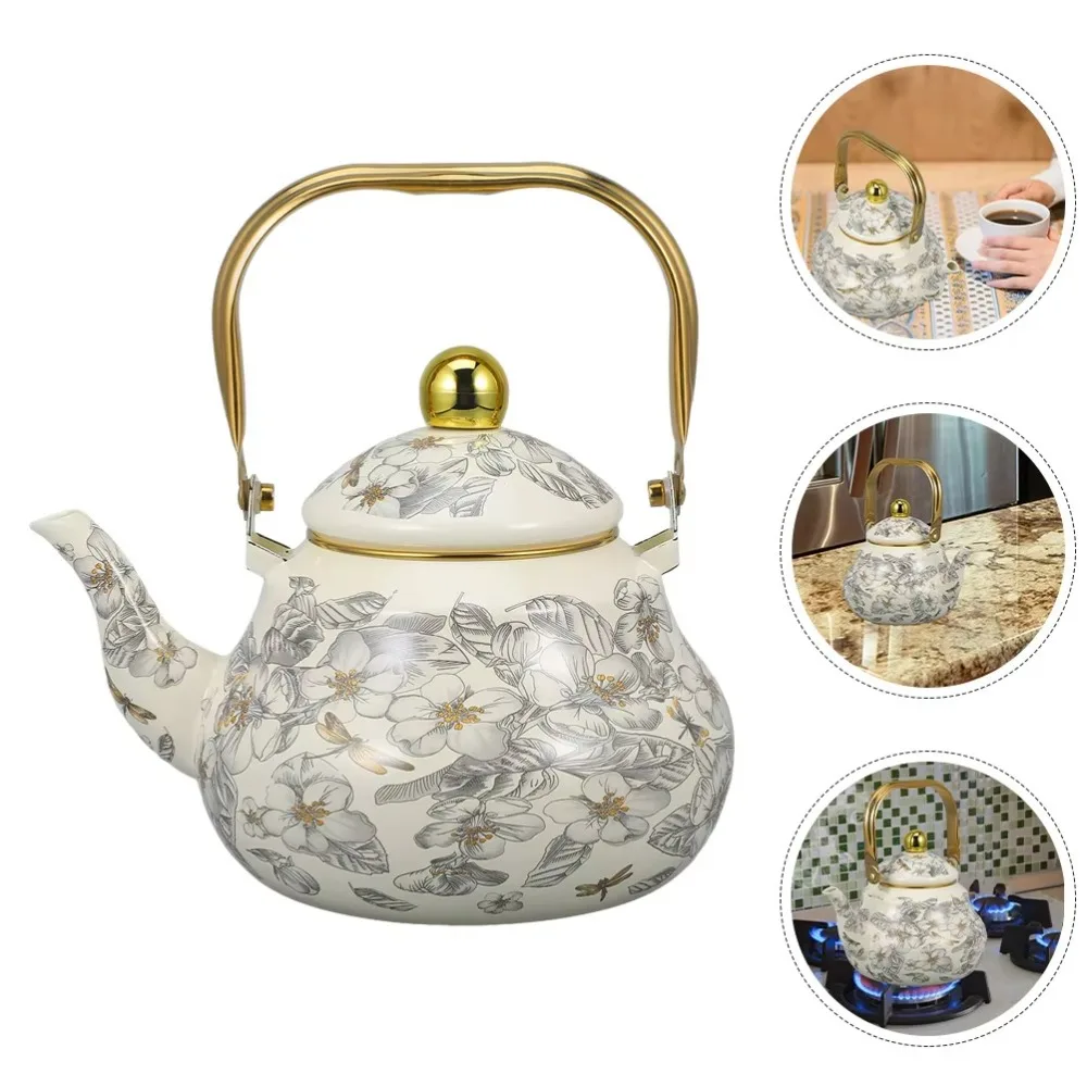 

Новый эмалированный чайник в китайском стиле с цветочной эмалью грушевидной формы, чайник с золотой ручкой, утолщенный кофейник