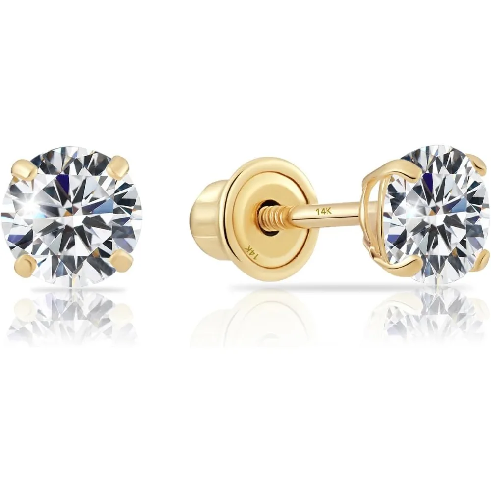 

Серьги-гвоздики из желтого золота 14 карат с круглым цирконием и надежными завинчивающимися застежками