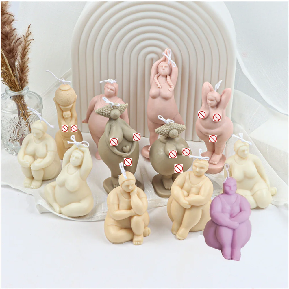 Statuary Decor Yoga Pose DIY Candle Moulds Plump Africa Woman Body Resin Casting Silicone Molds Busty Female Torso Plaster Maker