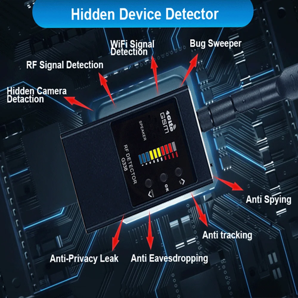 Detector anticámaras G338, señal RF inalámbrica antiespía, detección automática, localizador GPS, rastreador, escáner de cámara inalámbrico GSM