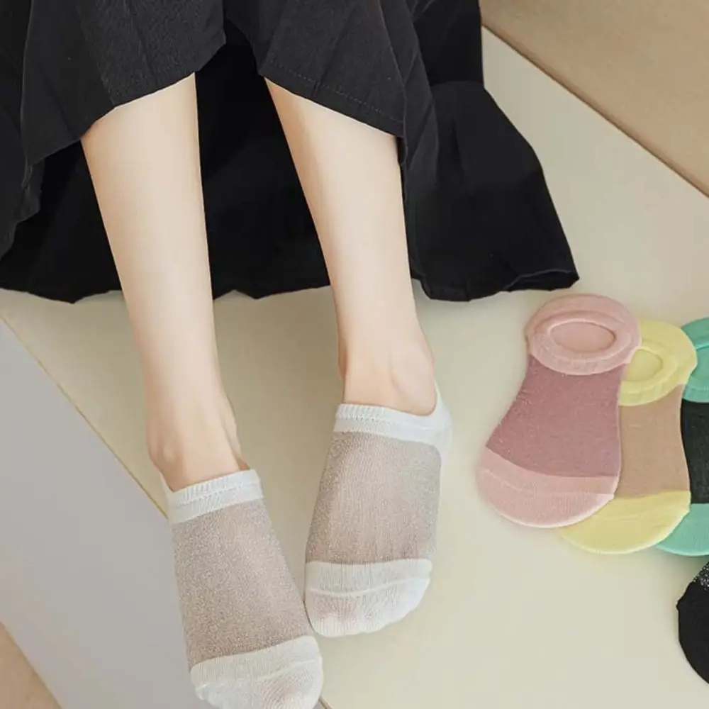 5Pairs موضة غير مرئية الجليد الحرير قارب الجوارب عدم الانزلاق شفافة الصيف الكاحل الجوارب رقيقة الجوارب النساء قصيرة أنبوب جورب النساء #3