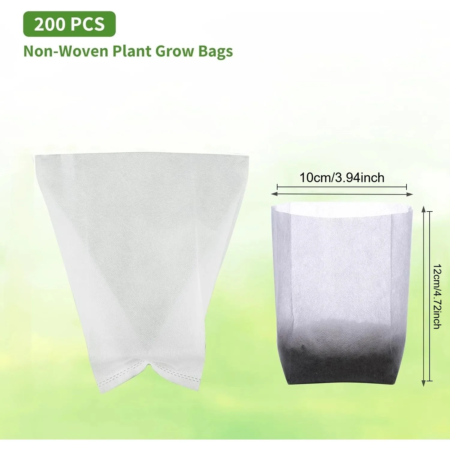 100/200 count biodegradable plant bags non-woven nursery planting pots for vegetables florals indoor & outdoor gardening