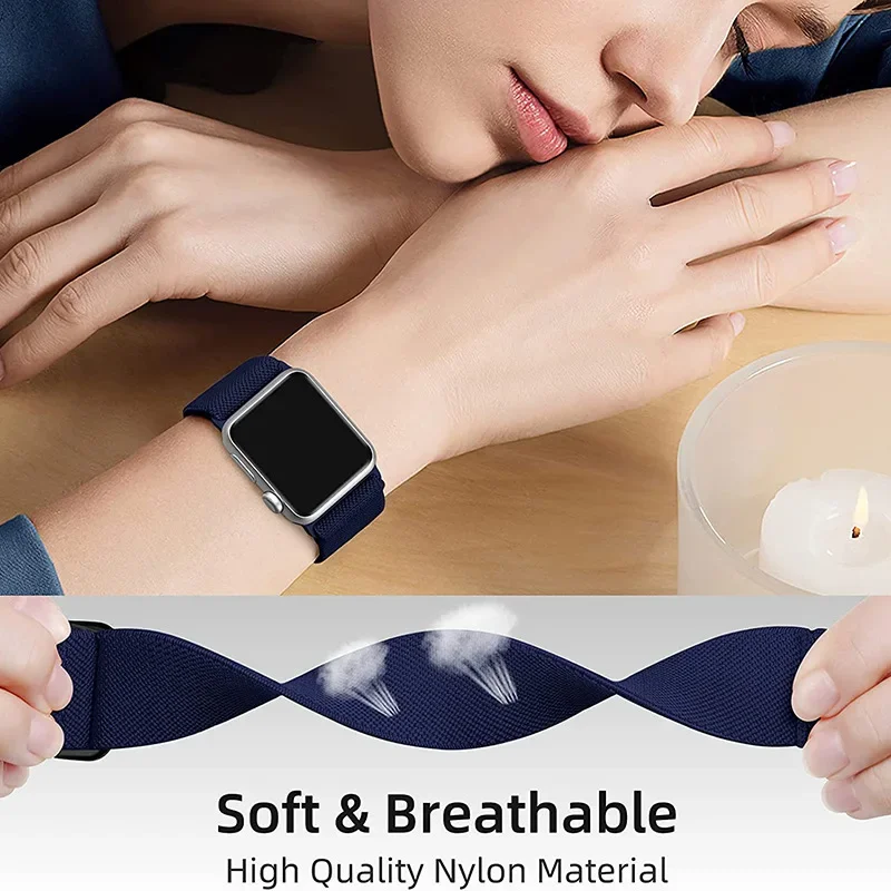 Scrunchie حزام ل سوار ساعة يد آبل 46 مللي متر 42 مللي متر 40 مللي متر 44 مللي متر 41 مللي متر 45 مللي متر 49 مللي متر بسط النايلون سوار Iwatch Serie10 9 8 الترا 7 6 5 4