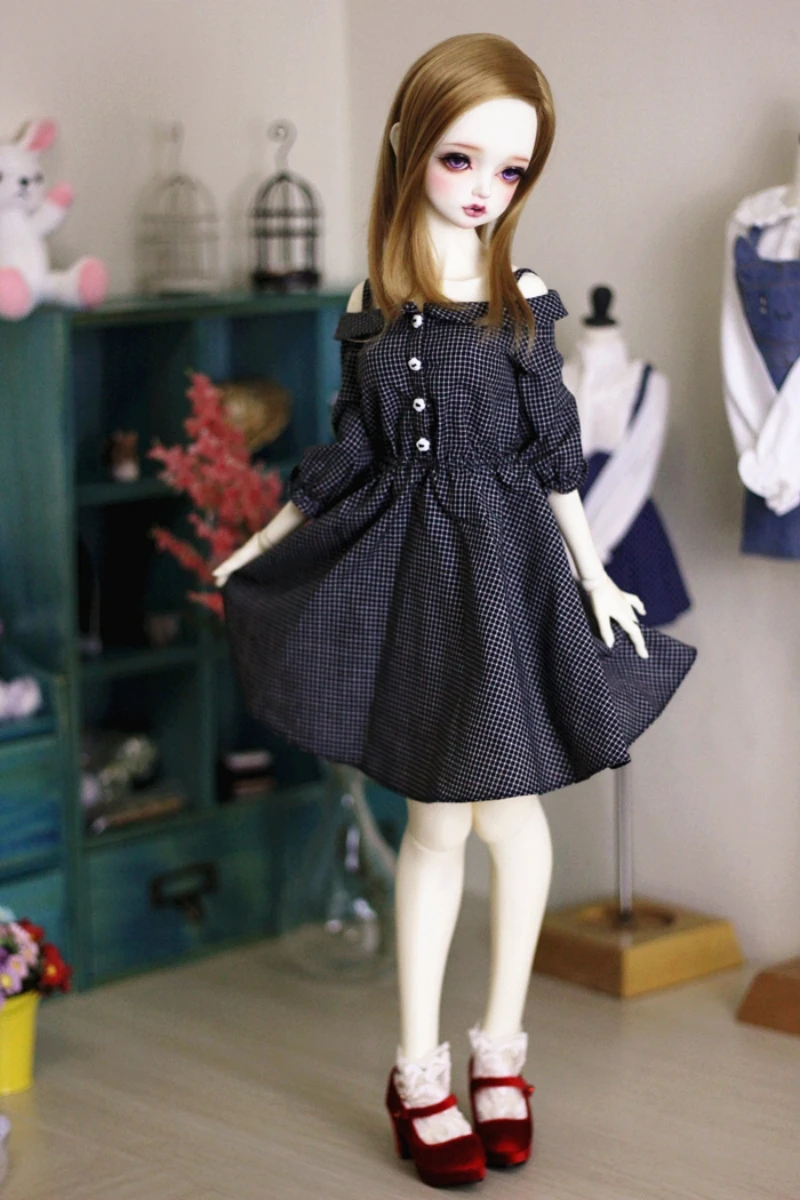 

BJD Doll Clothes 1/4 1/3 MSD SD DOD Fashion Cotton Plaid Dress British style suspender Shirt