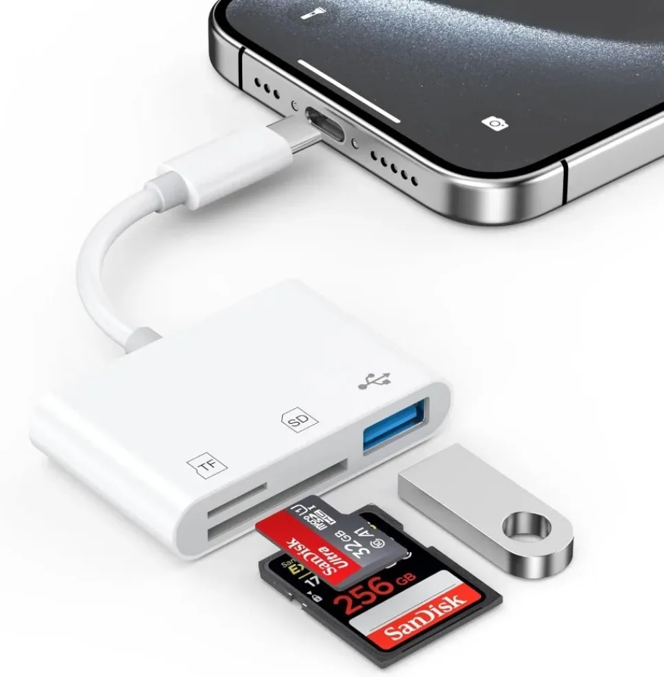 Mini Type-C Card Reader Adapter 2-in-1/3-in-1 USB-C Card Reader Plug & Play Adapter for U-Disk Phone Macbook & Other Tablets
