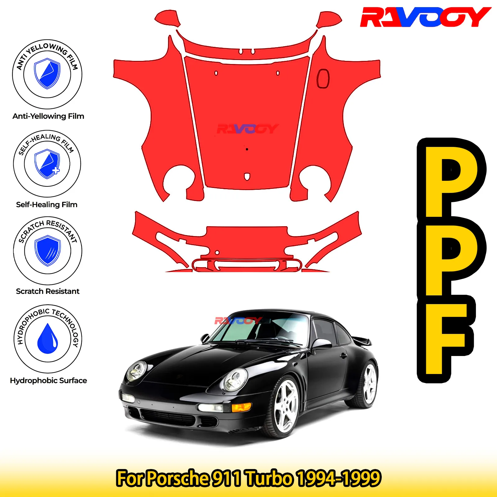 

For Porsche 911 Turbo 1994-1999 Glossy Matte Black Precut front PPF Kit Paint Protection Film