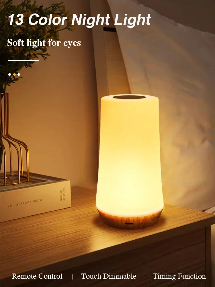 

LED Night Light 13 Color Changing Table Lamp Remote Control Touch Rechargeable Night Lamp Dimmable Bedside Light