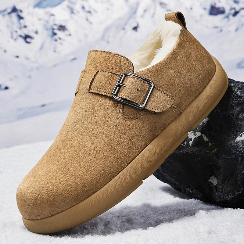 

Winter Men's Warm Cotton Shoe Soft Bottom Slip-on Shoes for Men Fashion Plush Snow Boot Vintage Flat Designer Brogues Shoes Man