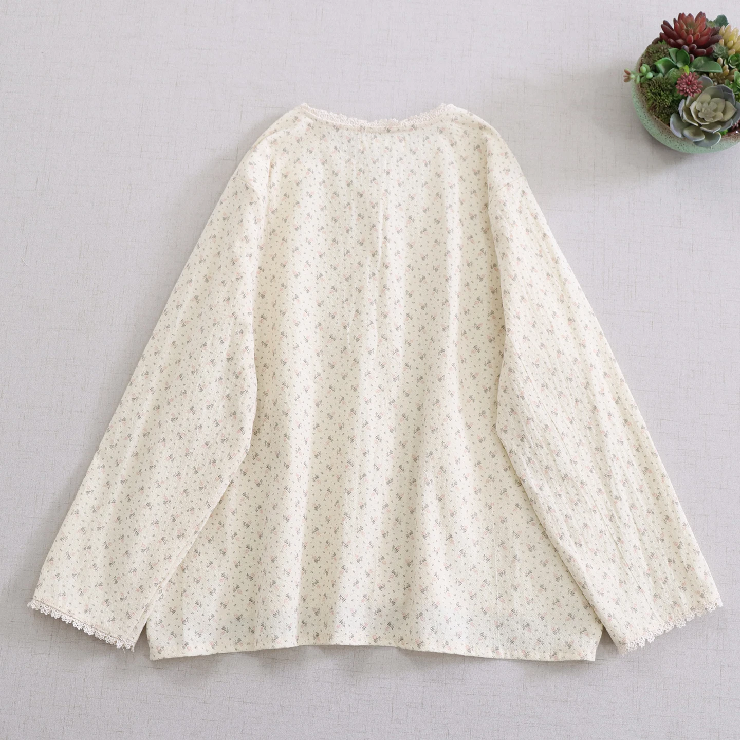 Japonês vintage mori menina floral impresso camisas de algodão feminino primavera verão o-pescoço manga longa casual blusa solta topos